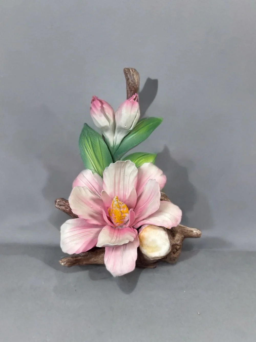 Vintage Capodimonte Porcelain Pink Blossom Floral Sculpture.